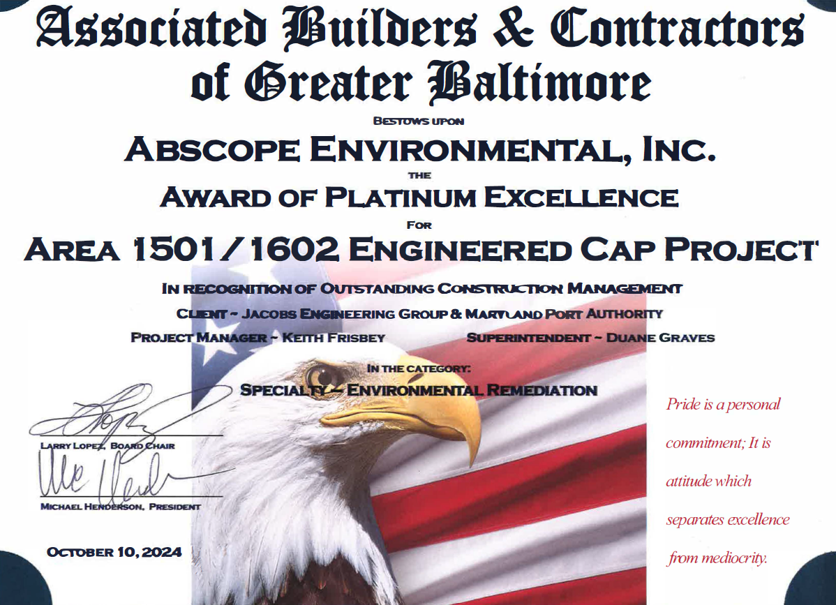 Abscope Awarded Platinum Excellence – Area 1501/1602 Engineered Cap Project